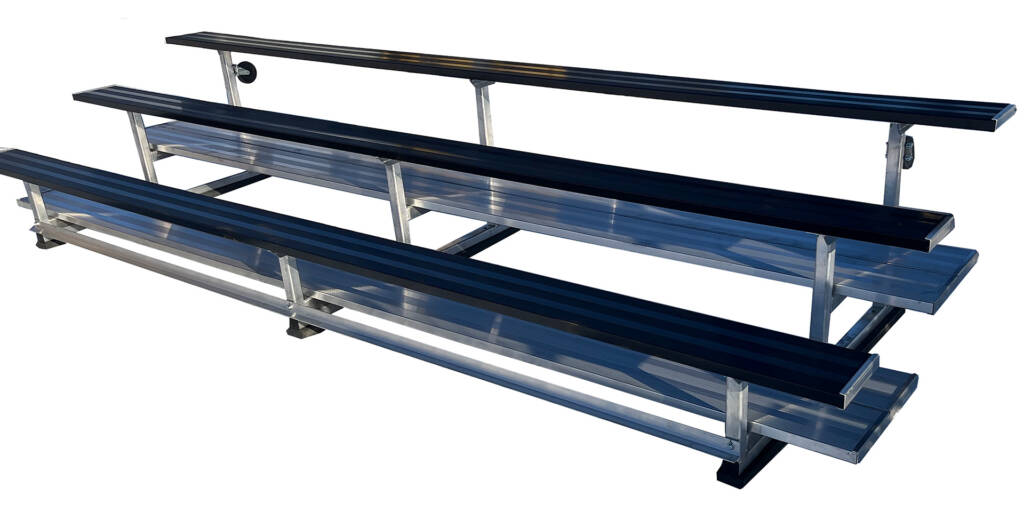 I3 tier bleacher with non marring bottom for indoor use